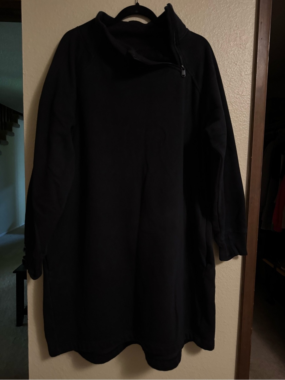 Athleta Black Long-Sleeve Zip-Neck Dress